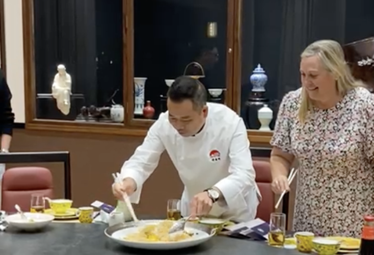 Master Chef Tan Guohui and Robyn Foyster in Foshan, China. Photo Credit: Robyn Foyster